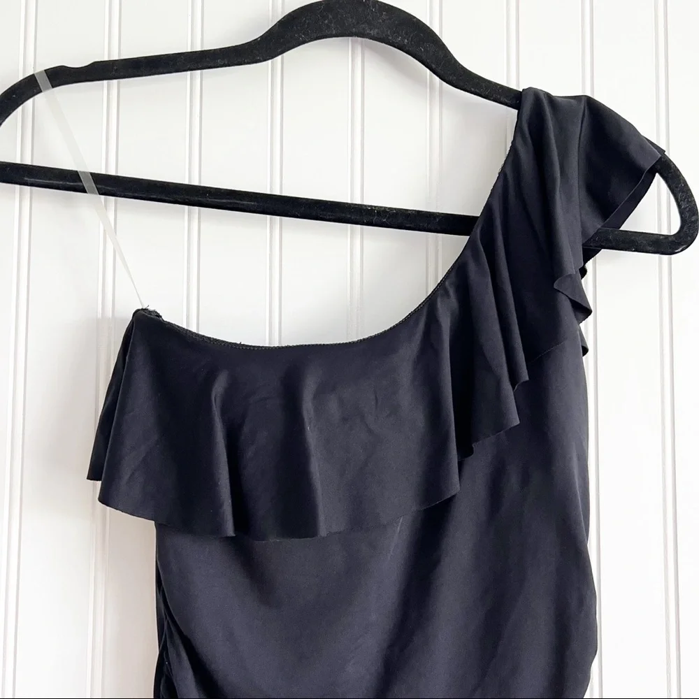 La Blanca Black Eden Ruffle One Shoulder Swimsuit
